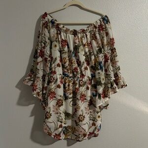 Off the shoulder cream colored sundress with flowy sleeves size medium